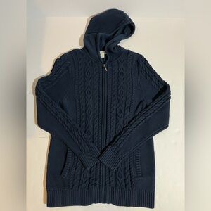 LL Bean Sweater Womens Large Cardigan Cable Knit Hooded Chunky Full Zip 298837